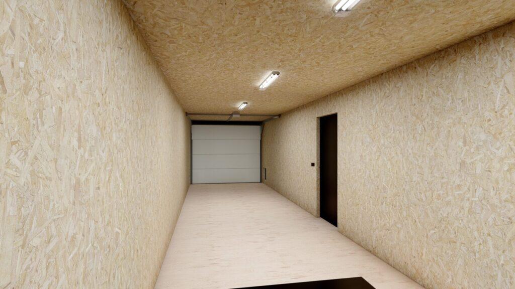 Conteneur de 40 pieds converti en intérieur de garage